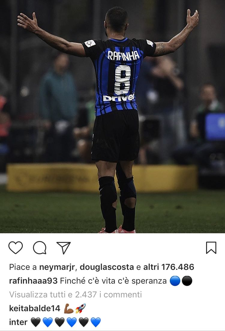 Il messaggio di Keita a Rafinha su Instagram