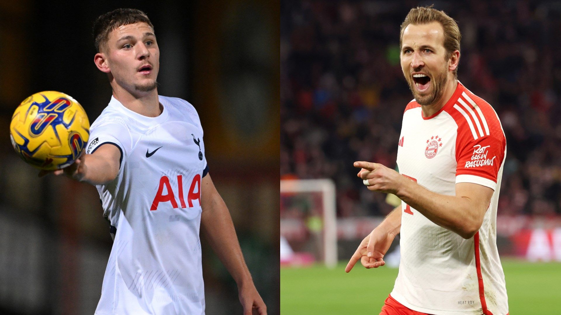 Spurs' Jamie Donley and Bayern Munich's Harry Kane