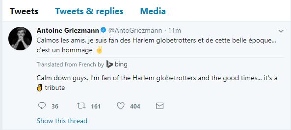 Griezmann blackface explanation twitter