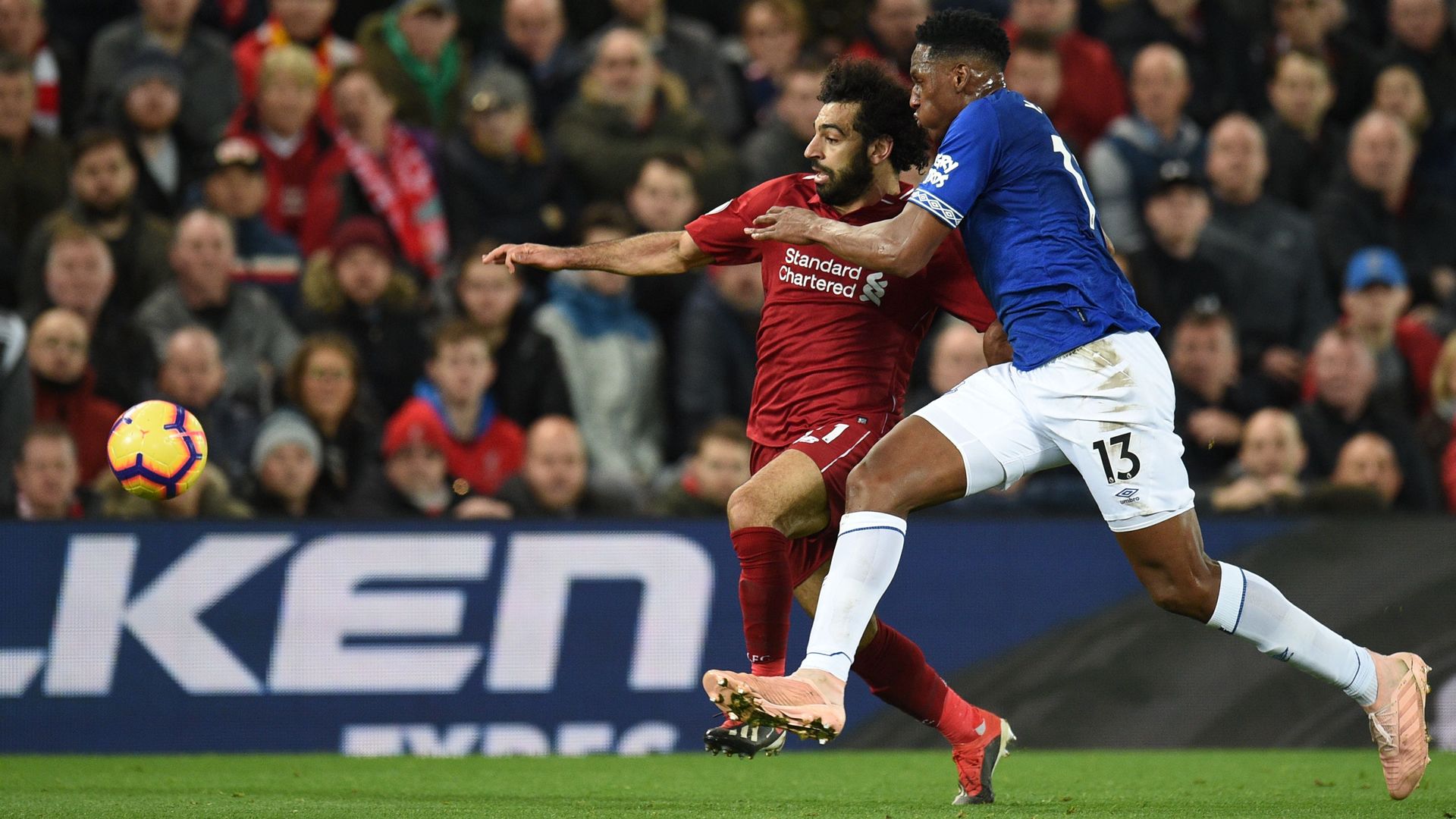 Yerry Mina Mohamed Salah Liverpool Everton Premier League 2122018