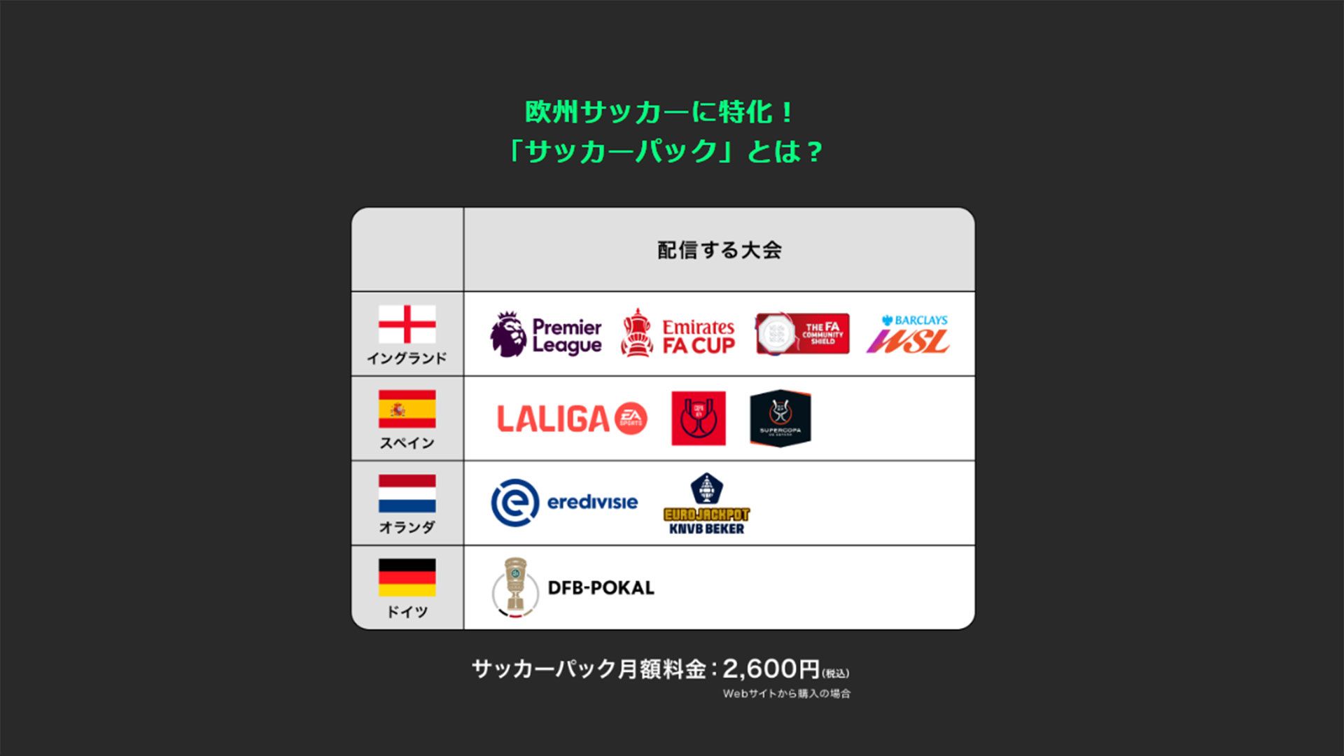U-NEXT soccer pack lineup