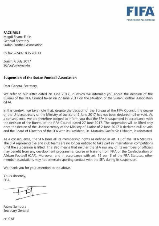 الفاكس المرسل للاتحاد السوداني