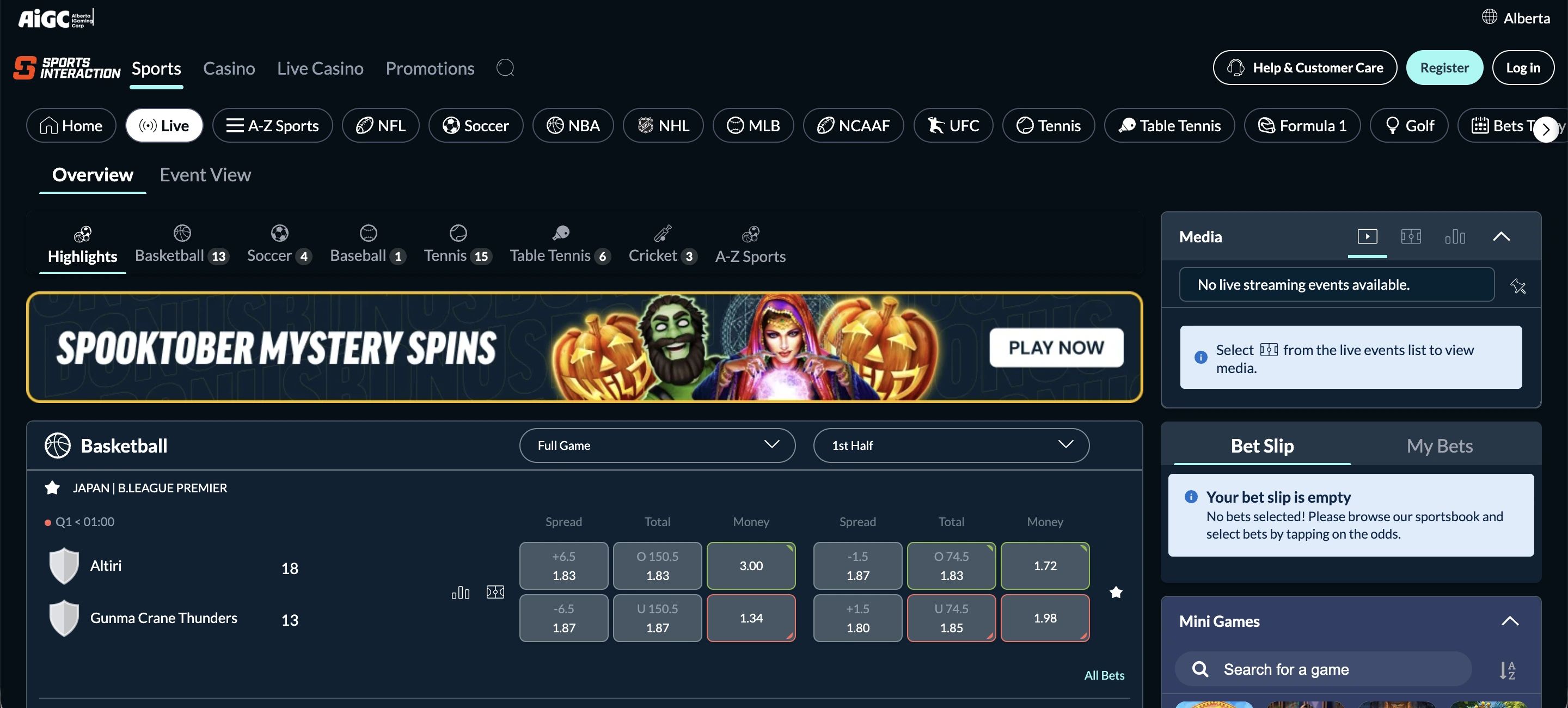 sports interaction alberta live betting