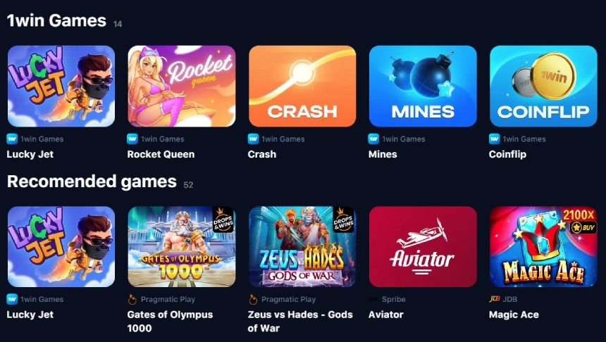 1win In Casino Section