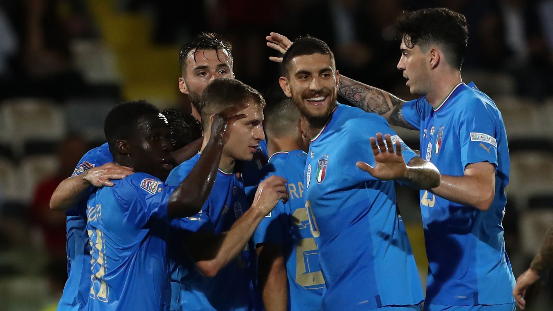 Italy players celebrating Italy Hungary Nations League