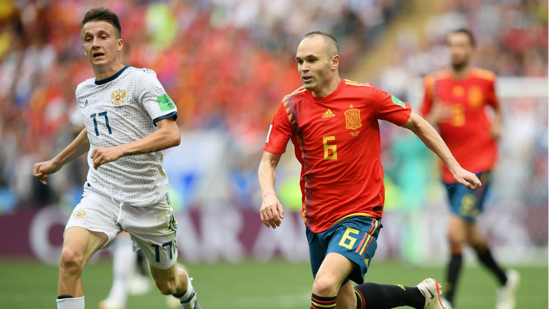 Andres Iniesta Aleksandr Golovin Spain Russia World Cup 2018