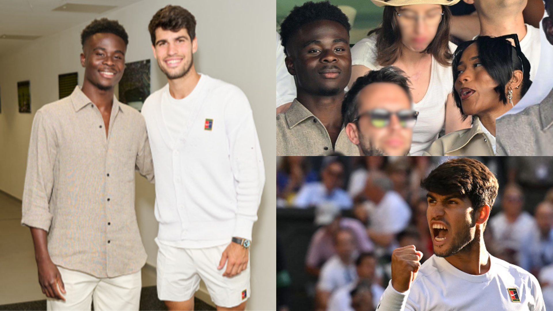 Arsenal's Bukayo Saka meets Carlos Alcaraz after taking girlfriend Tolami Benson to watch Spanish tennis star's Wimbledon quarter-final win over Cameron Norrie | Goal.com UK
