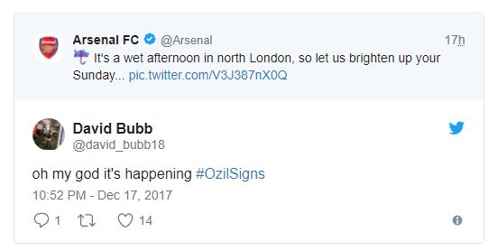 Arsenal fans reaction Mesut Ozil