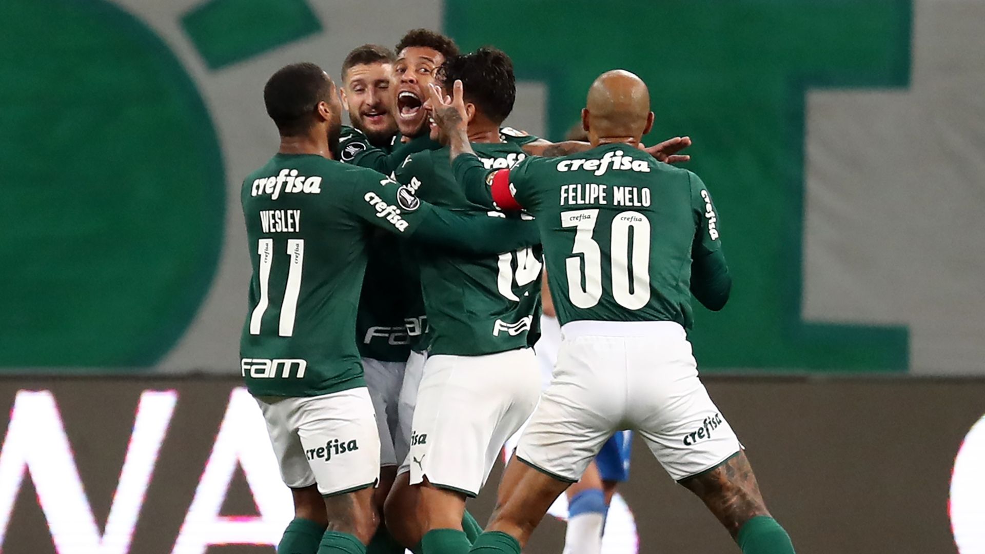 Marcos rocha comemora em Palmeiras x U. Católica, oitavas da Libertadores, 21072021