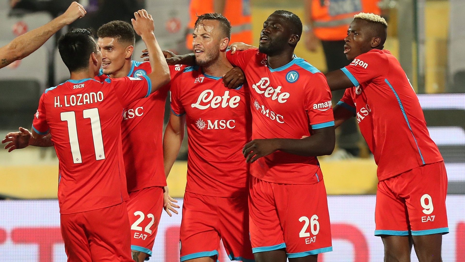 Napoli celebrates goal against Fiorentina
