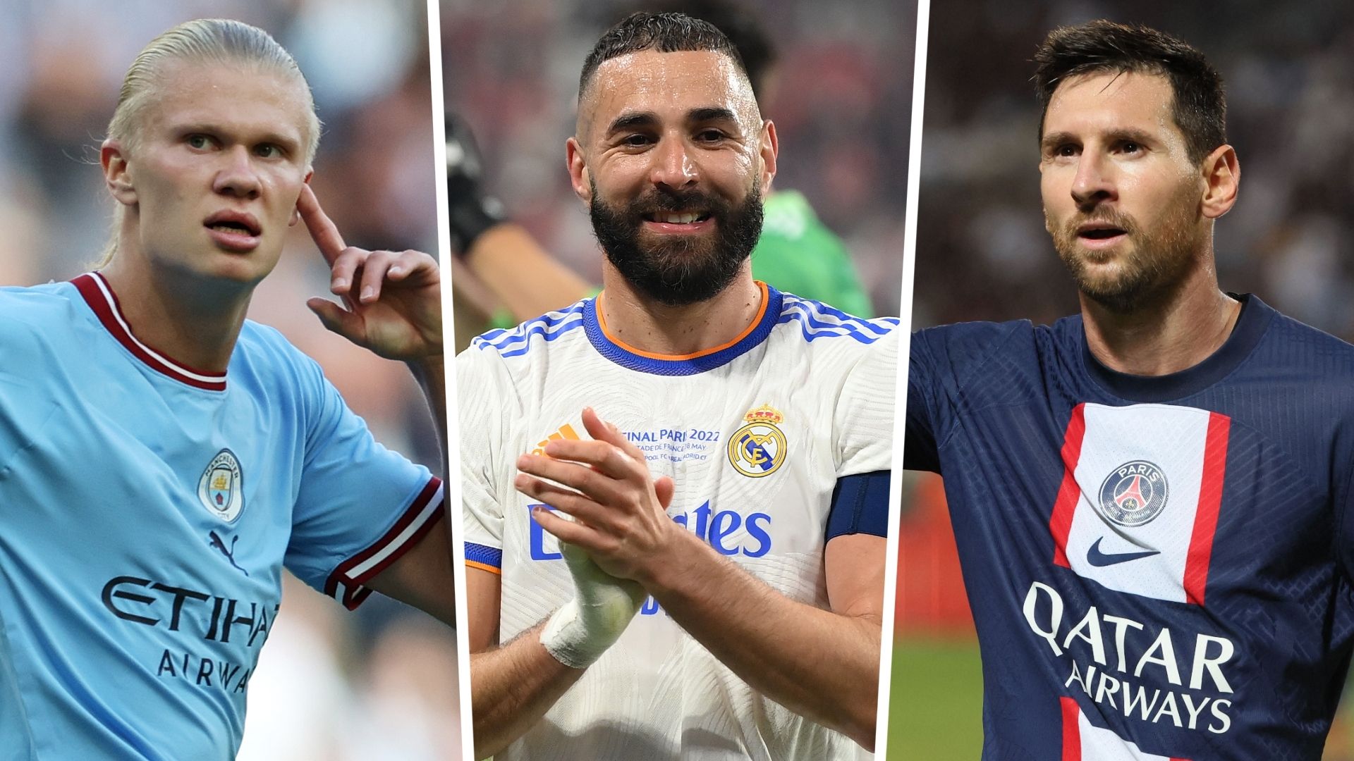 Haaland Benzema Messi GFX