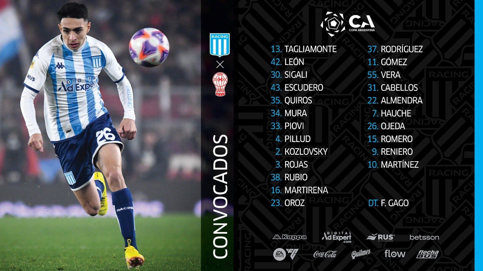 Convocados racing huracan copa argentina 2023
