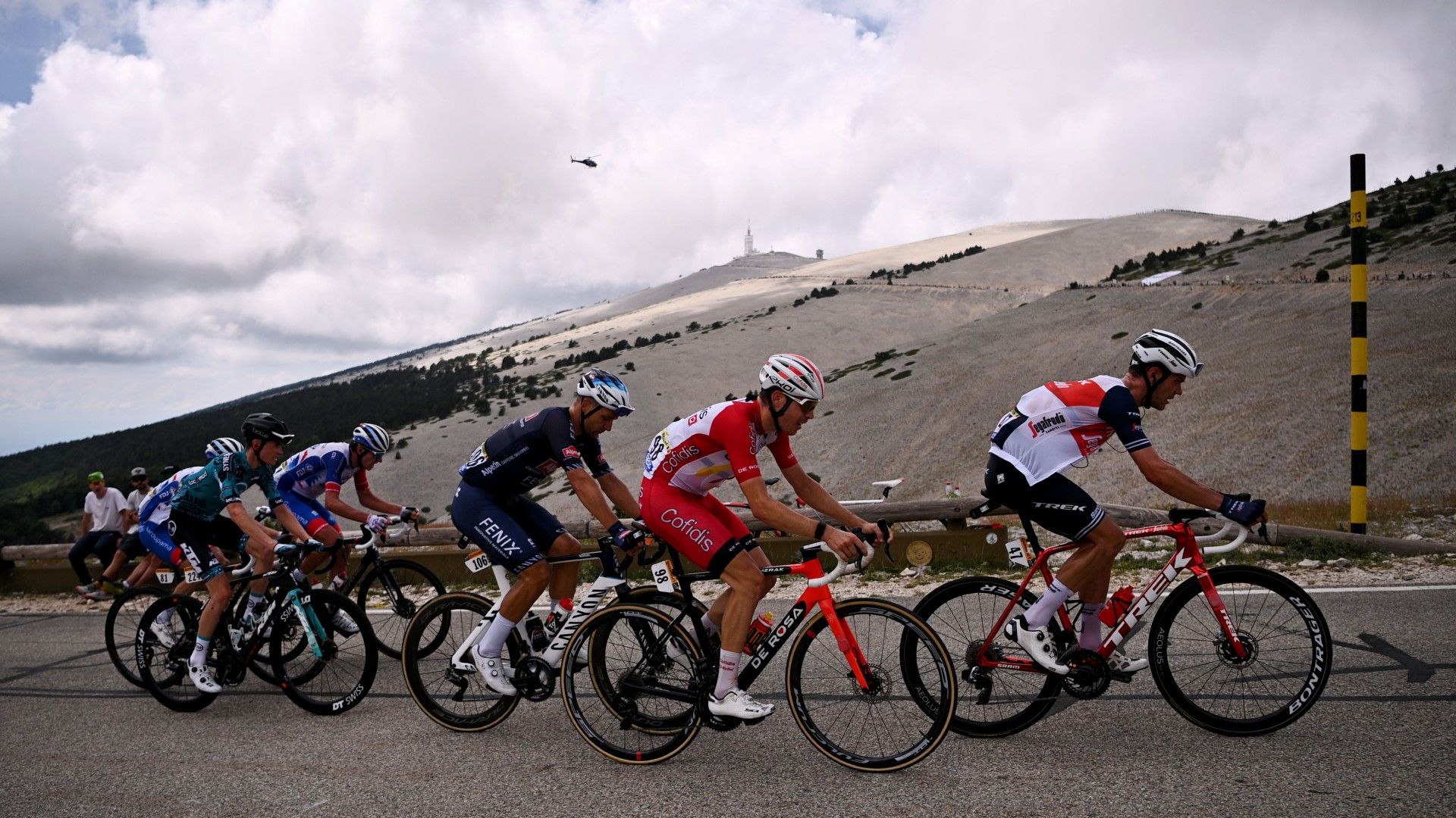 Tke pack climbs the Mont Ventoux during the 11th stage of the 108th edition of the Tour de France 
