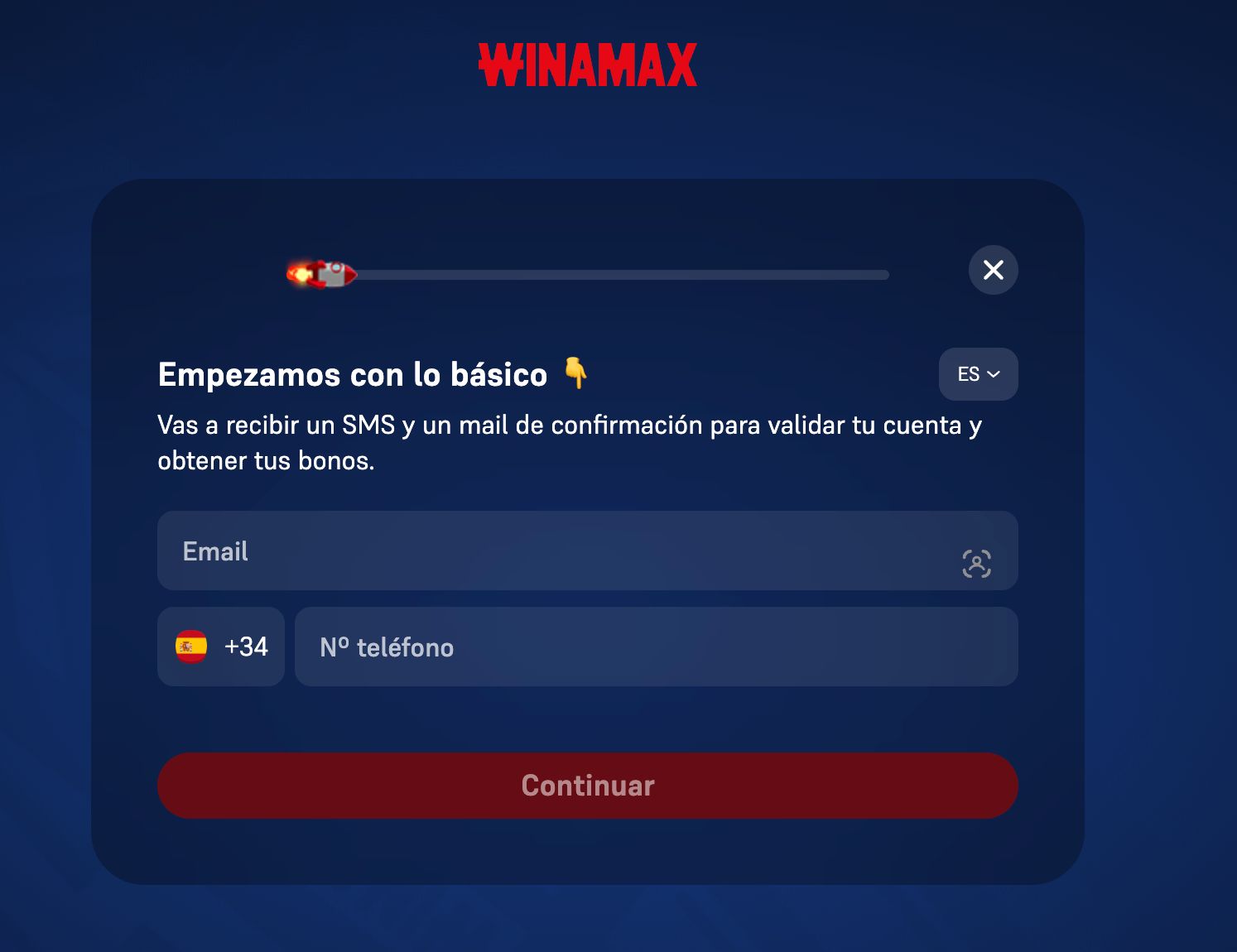 Crear una cuenta en winamax