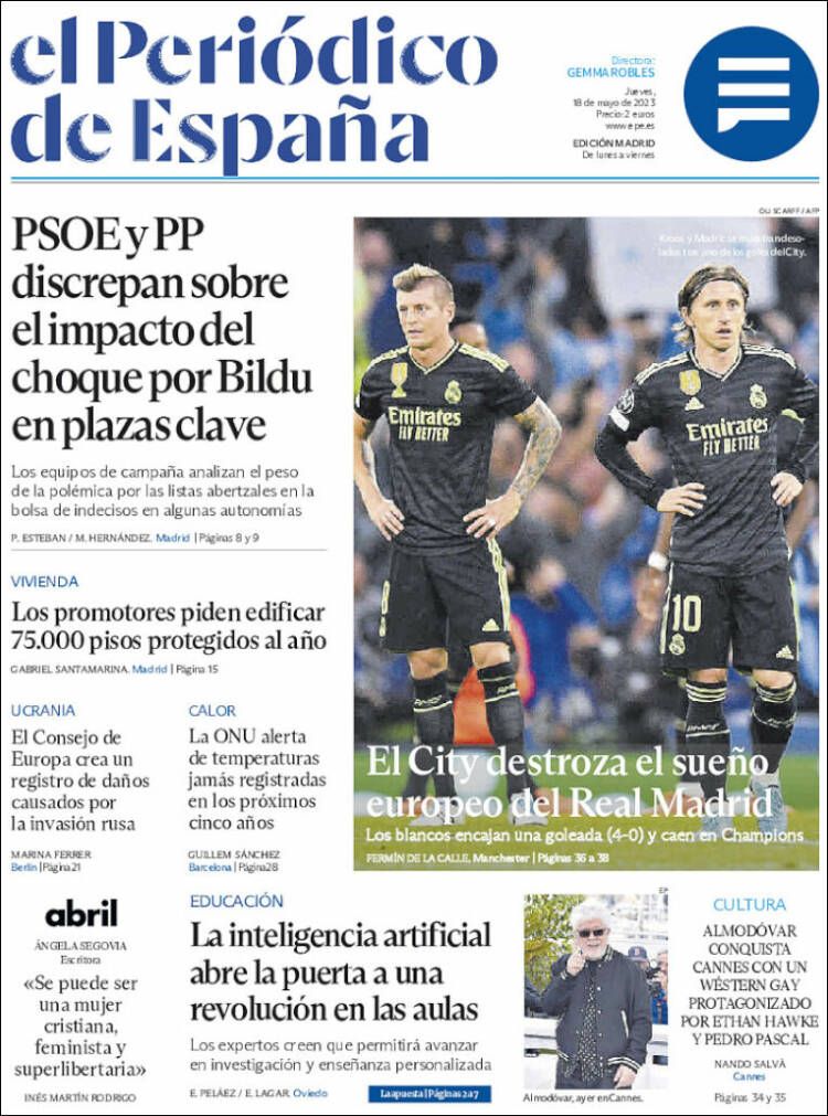 Portada Diario El Periódico 18 de mayo 2023