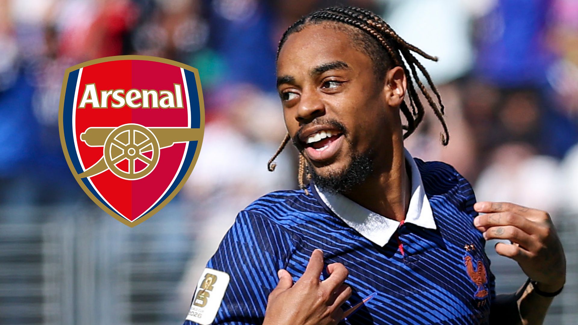 Bradley Barcola Arsenal crest 2026