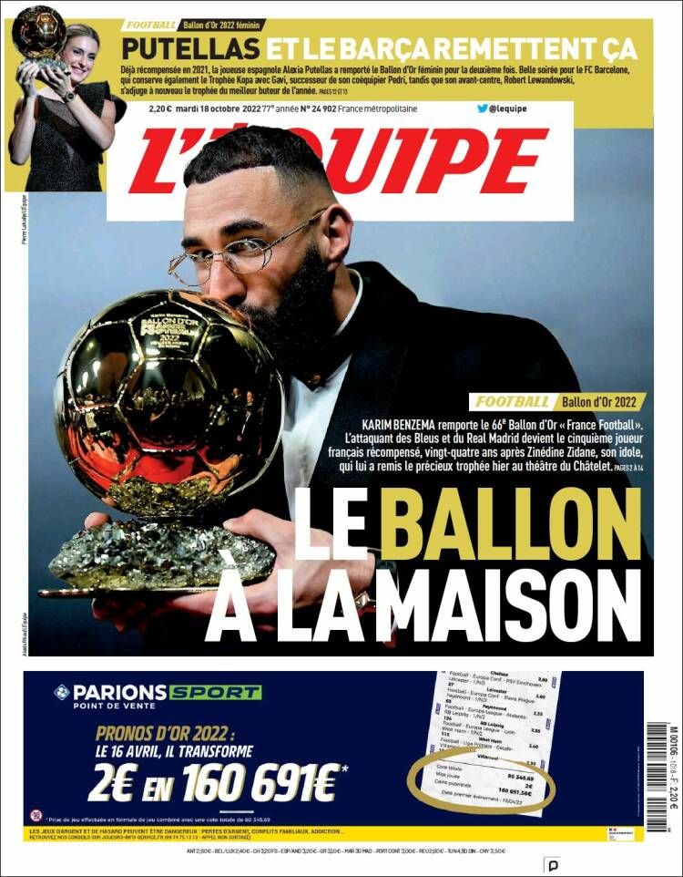 Une Benzema Ballon d'or 2022 L'Equipe