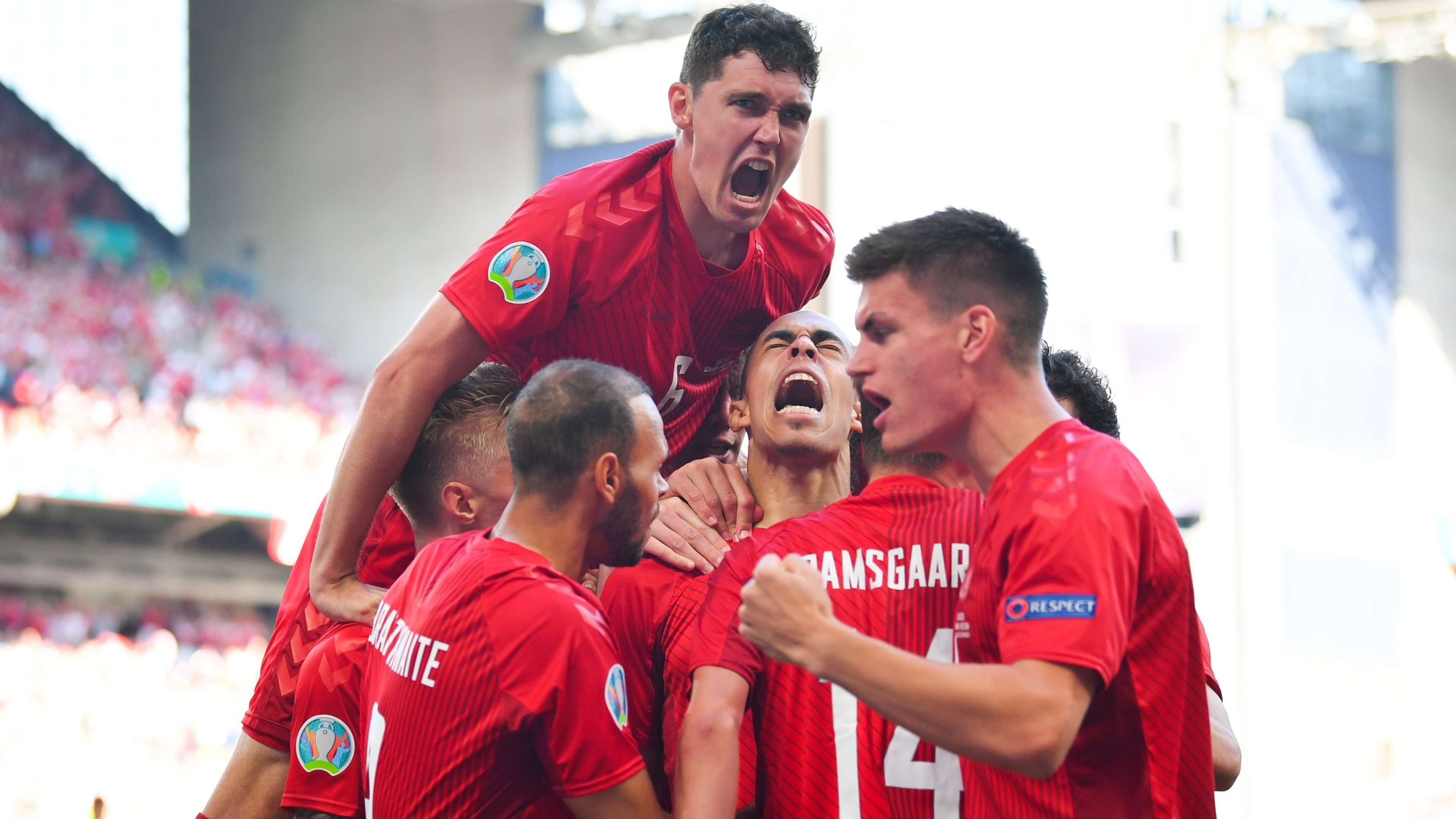 Denmark celebrates goal against Belgium