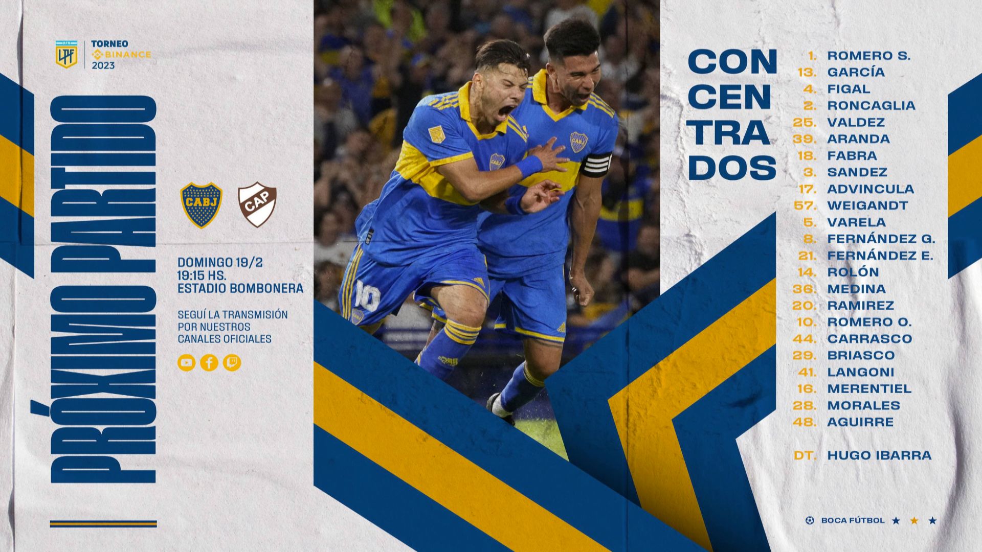 convocados boca platense torneo binance 2023