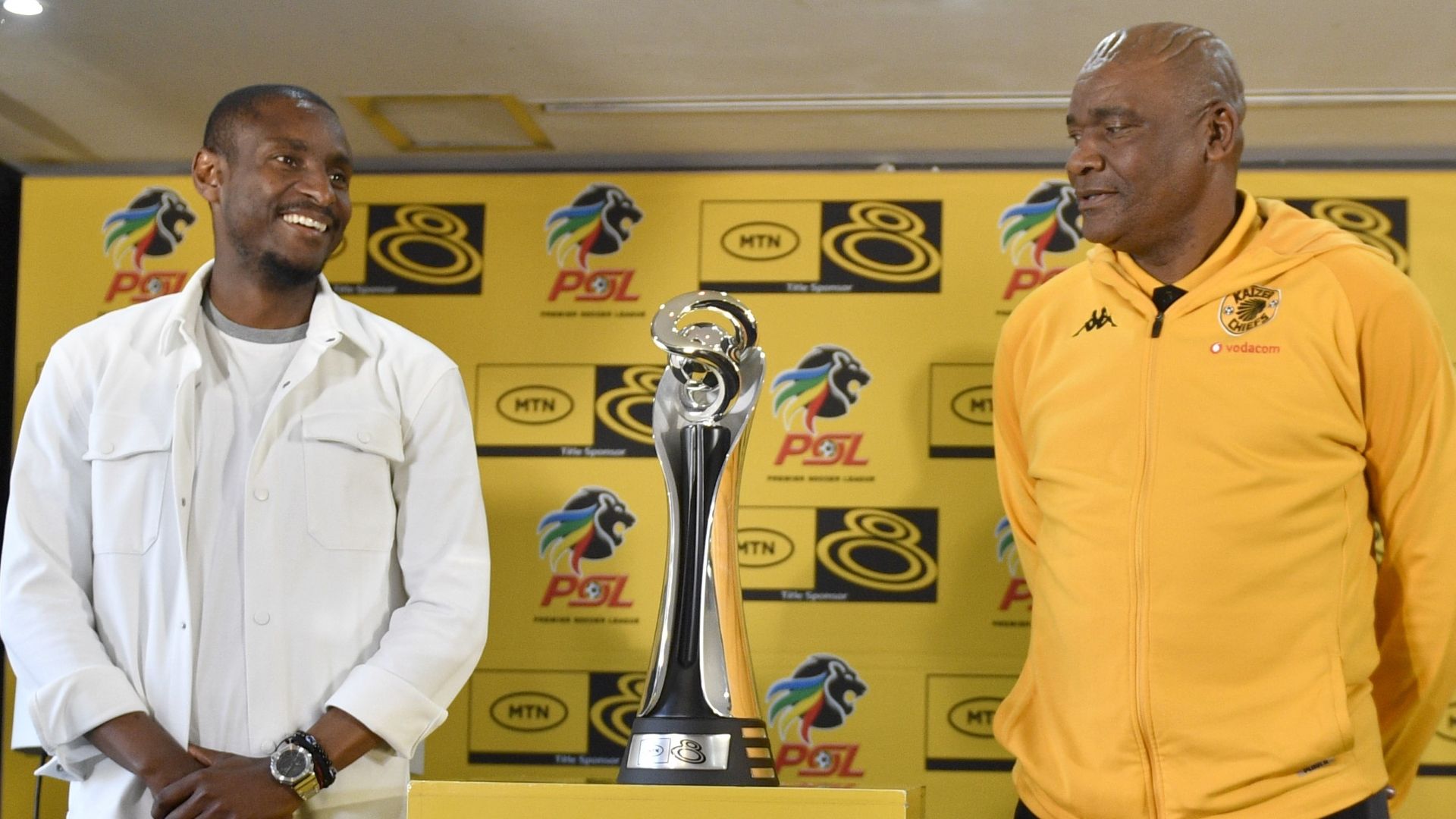 Rhulani Mokwena and Molefi Ntseki with MTN8 trophy