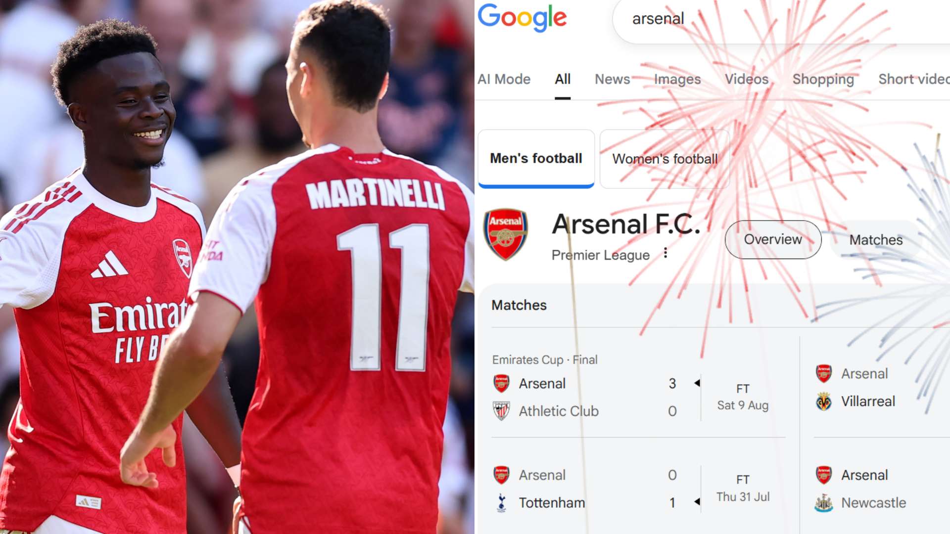 Arsenal Google fireworks