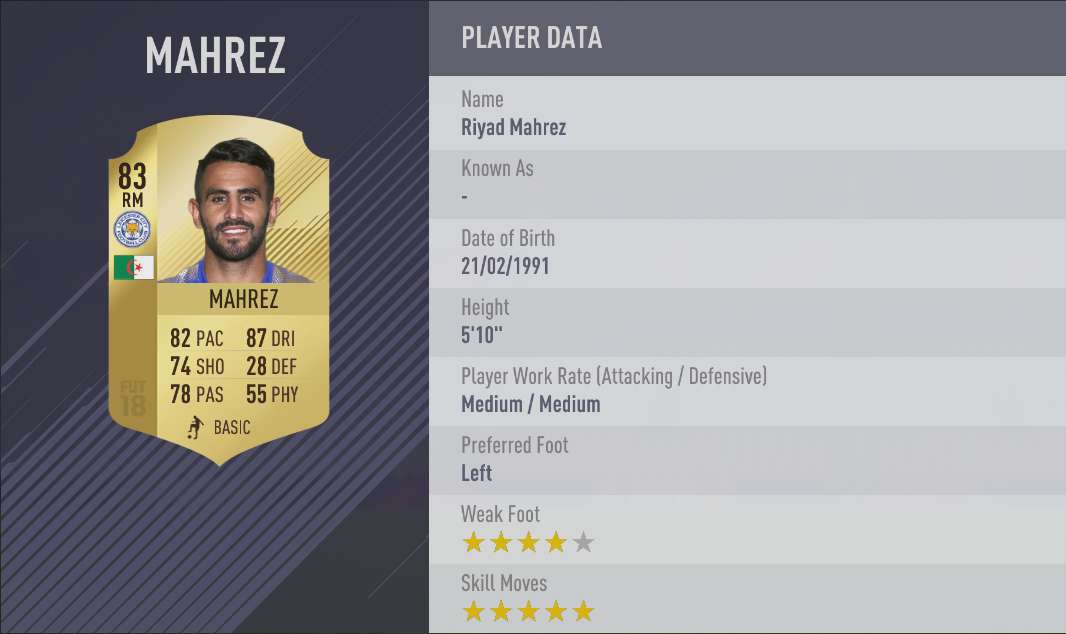 Riyad Mahrez FIFA 18 Skill Players