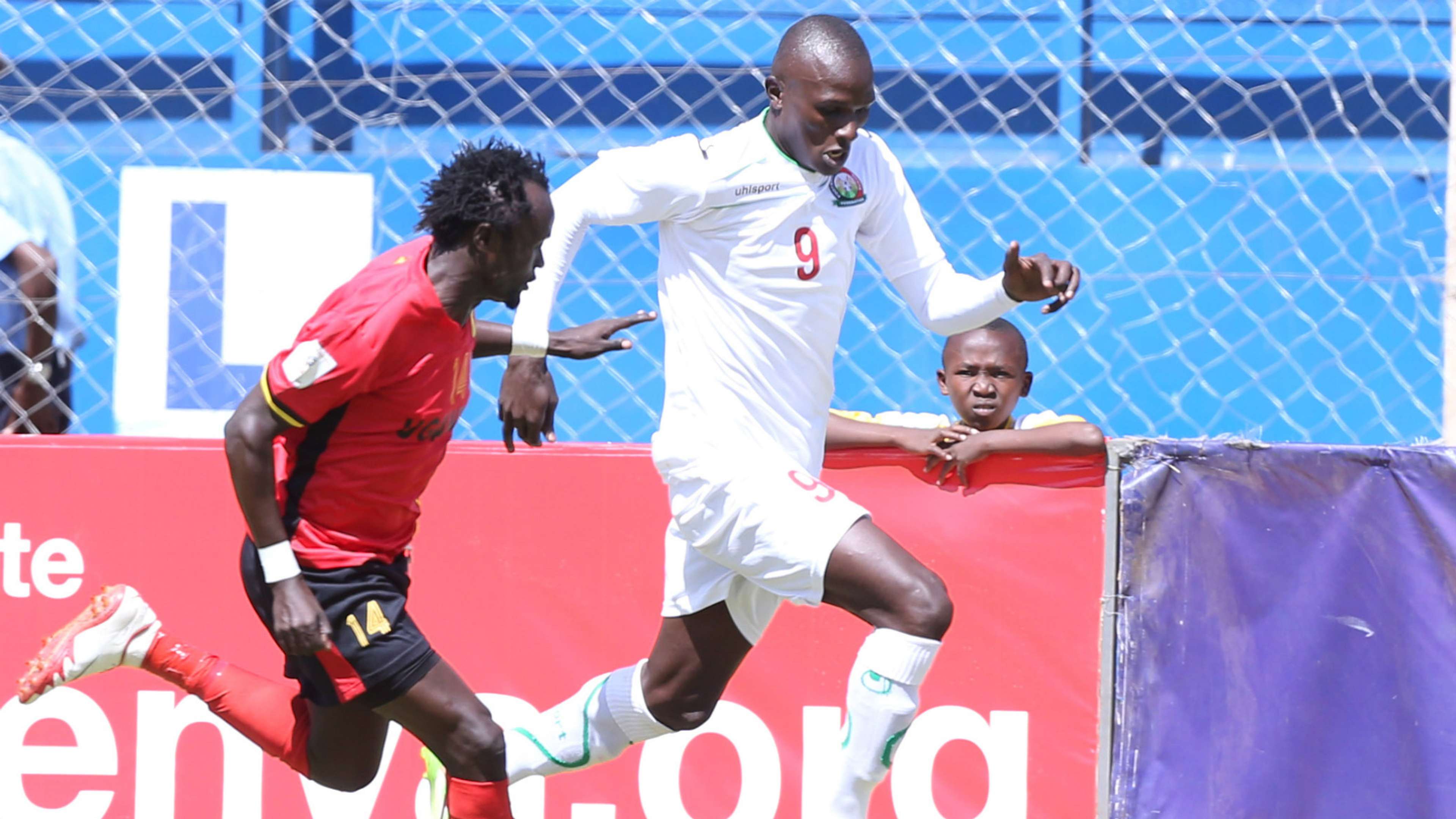 Harambee Stars striker Samuel Onyango v Uganda.j