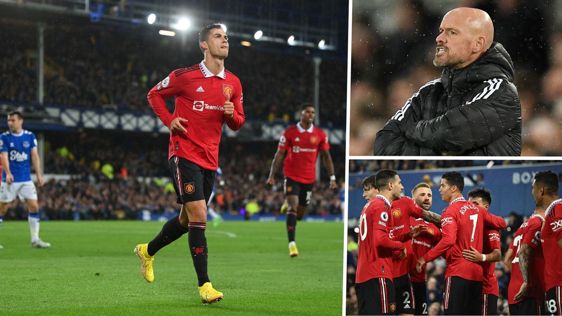 Cristiano Ronaldo, Eric Ten Hag, Everton Vs. Manchester United GFX 