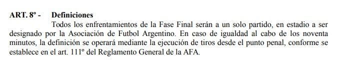 Reglamento Copa Argentina 2018 Definicion penales
