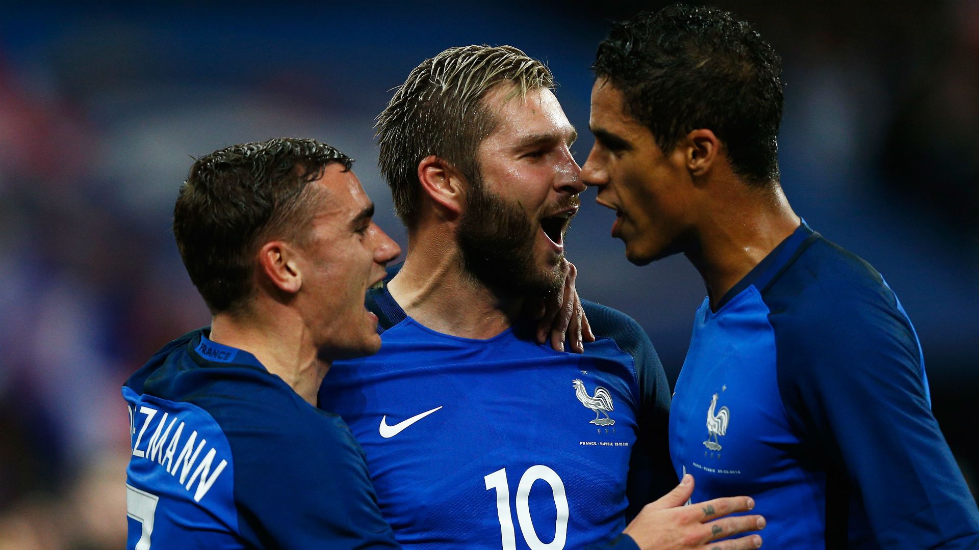 Andre-Pierre Gignac Raphael Varane France Russia Friendly 29032016