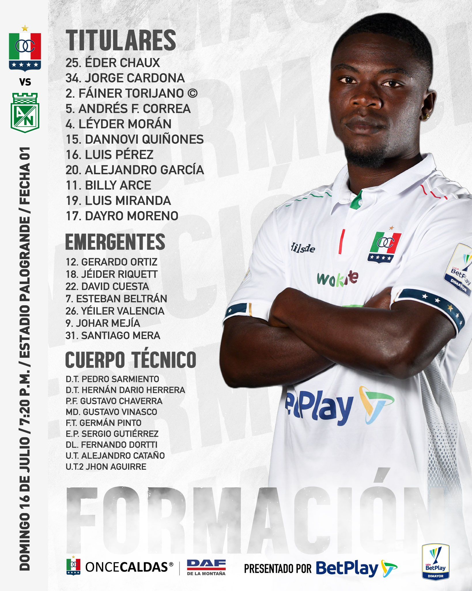 Nómina Once Caldas Fecha 1 Liga BetPlay 2023 II