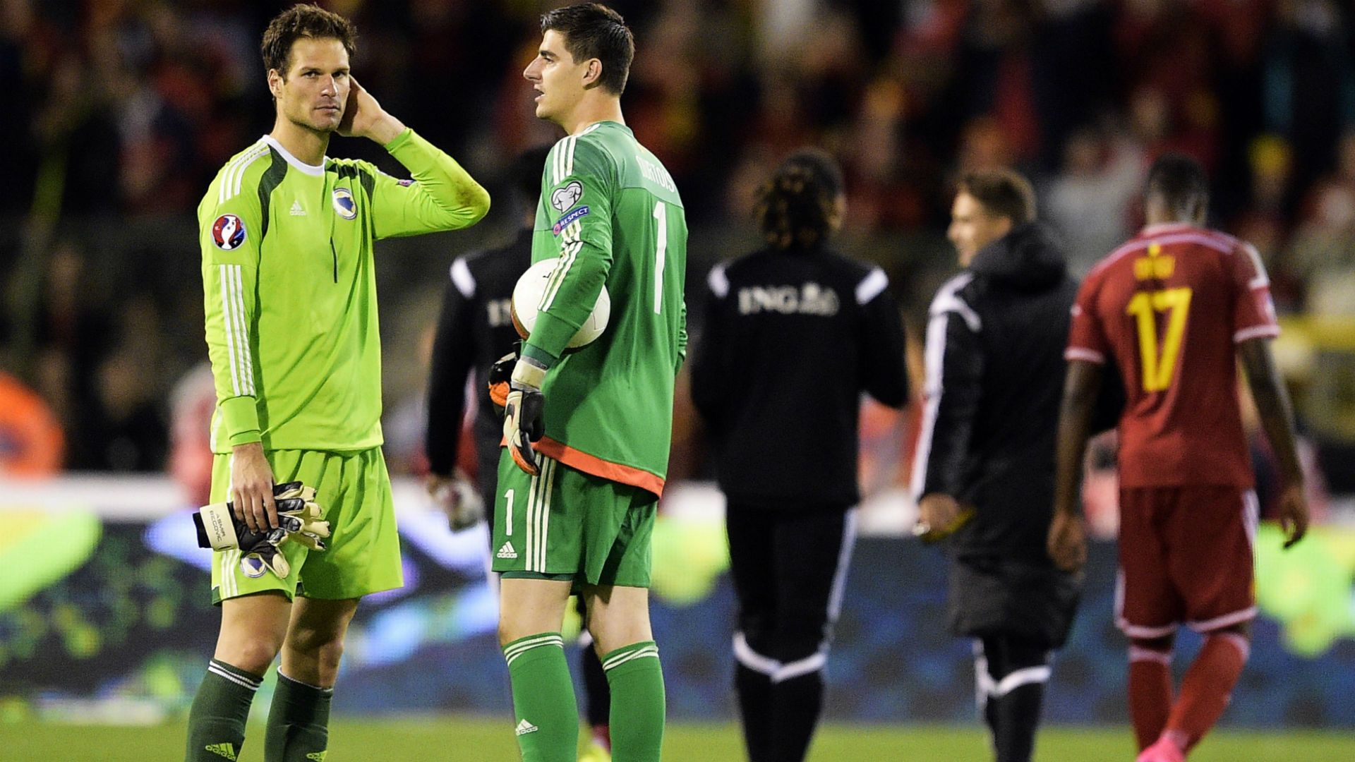 asmir begovic thibaout courtois - belgium 3 bosnia 1 - euro 2016 qualifier - 03092015