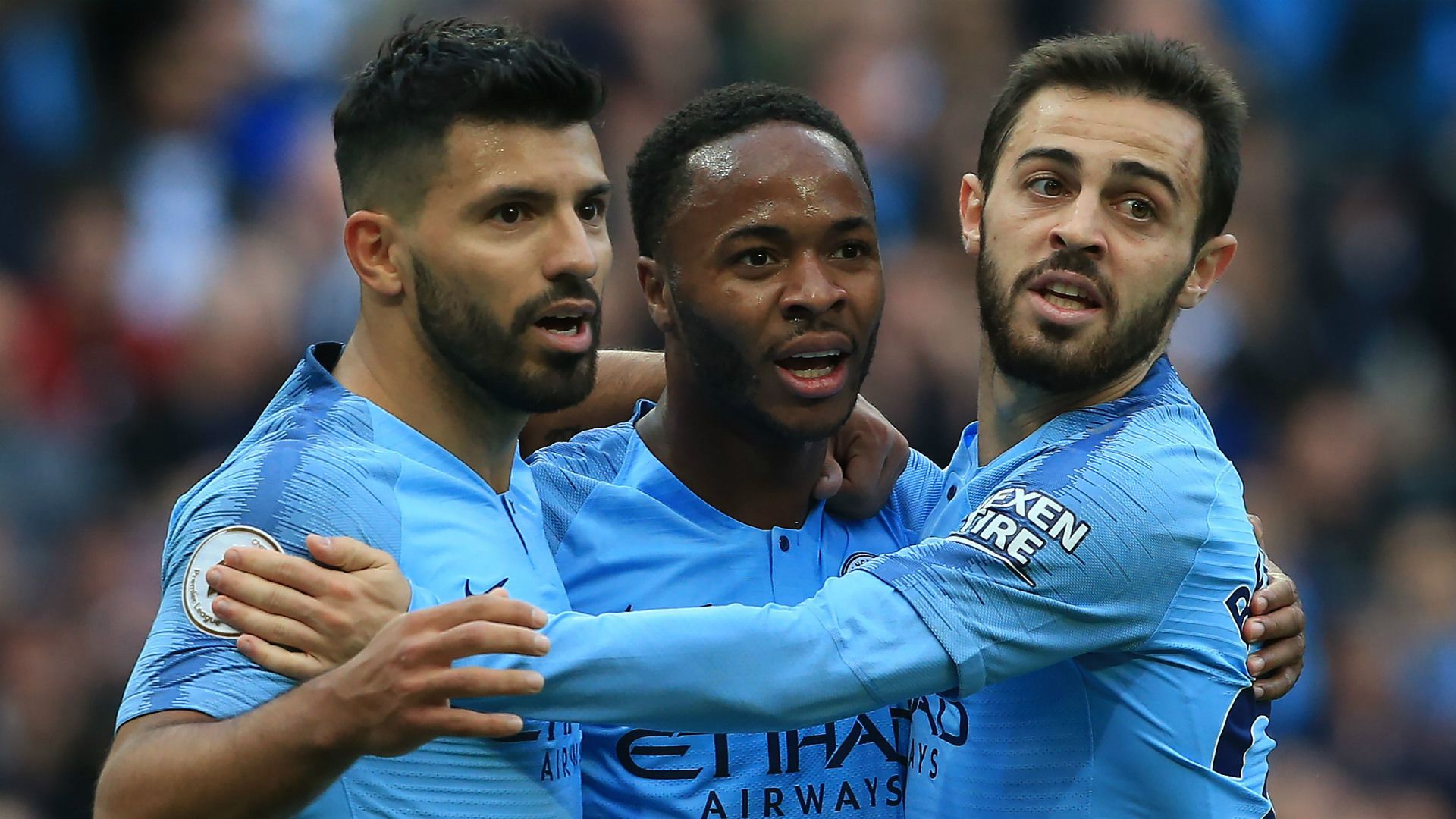 Sergio Aguero Raheem Sterling Bernardo Silva Man City 2018-19