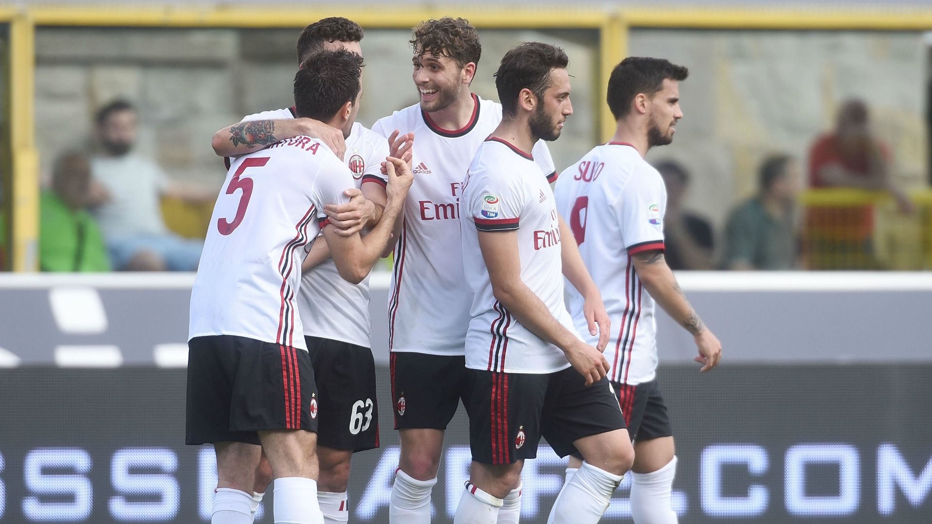 Milan celebrating Bologna Milan Serie A