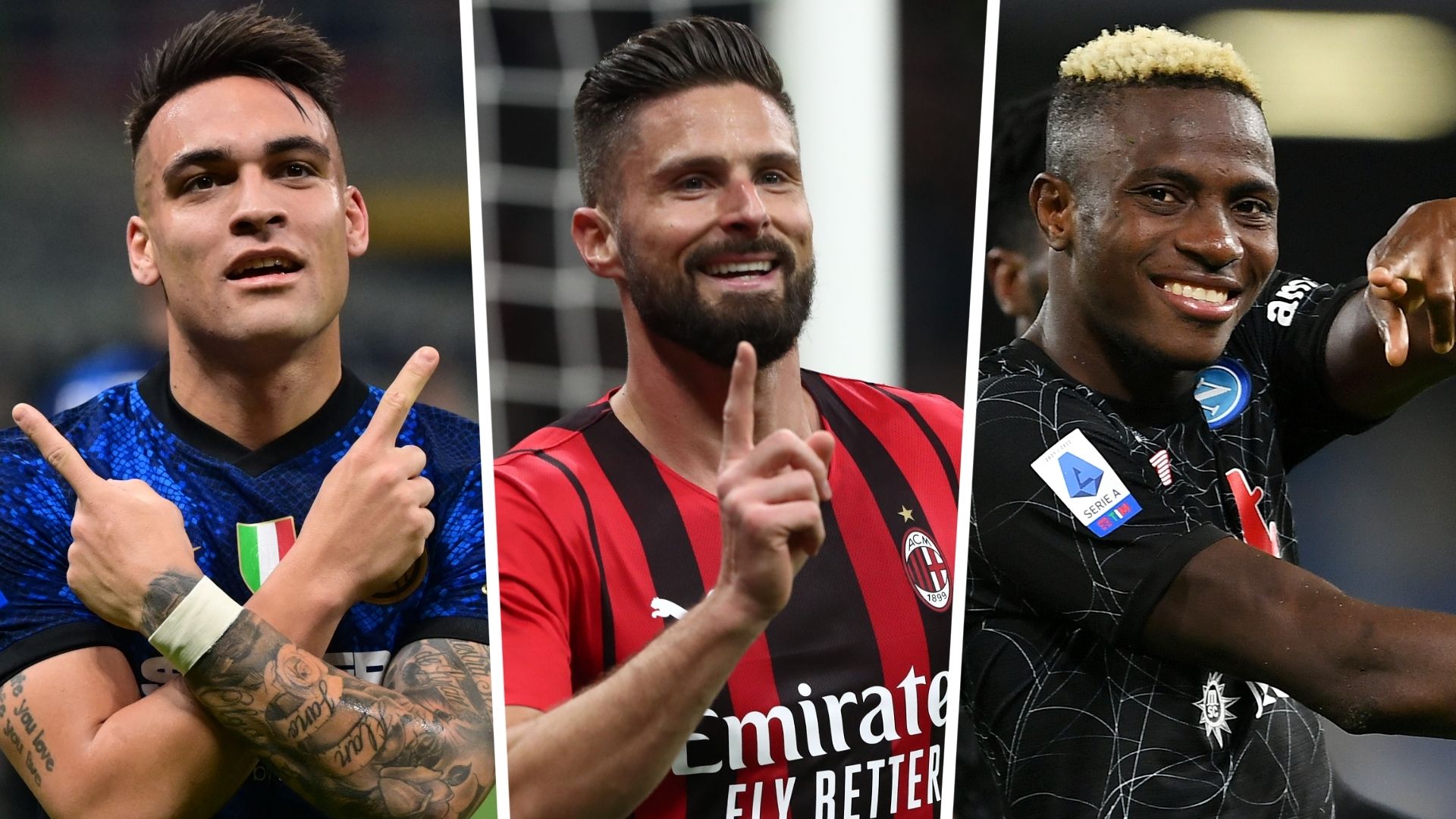 Lautaro Martinez Olivier Giroud Victor Osimhen Inter AC Milan Napoli GFX