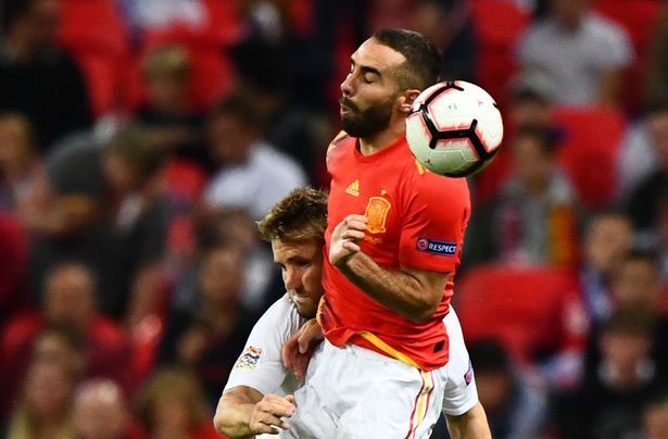 Luke Shaw collides with Dani Carvajal