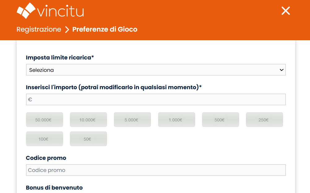 codice promo vincitu registrazione