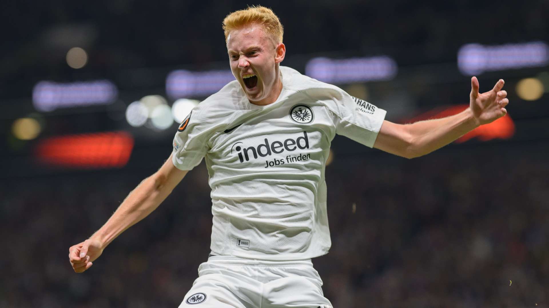 Hugo Larsson of Eintracht Frankfurt celebrates
