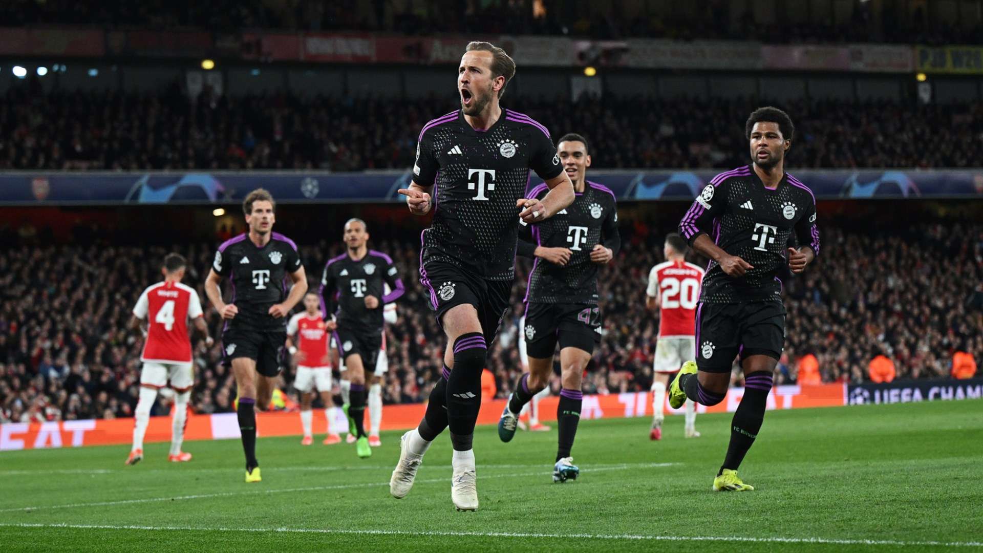 Harry Kane celebrates Arsenal Bayern Munich Champions League 2023-24