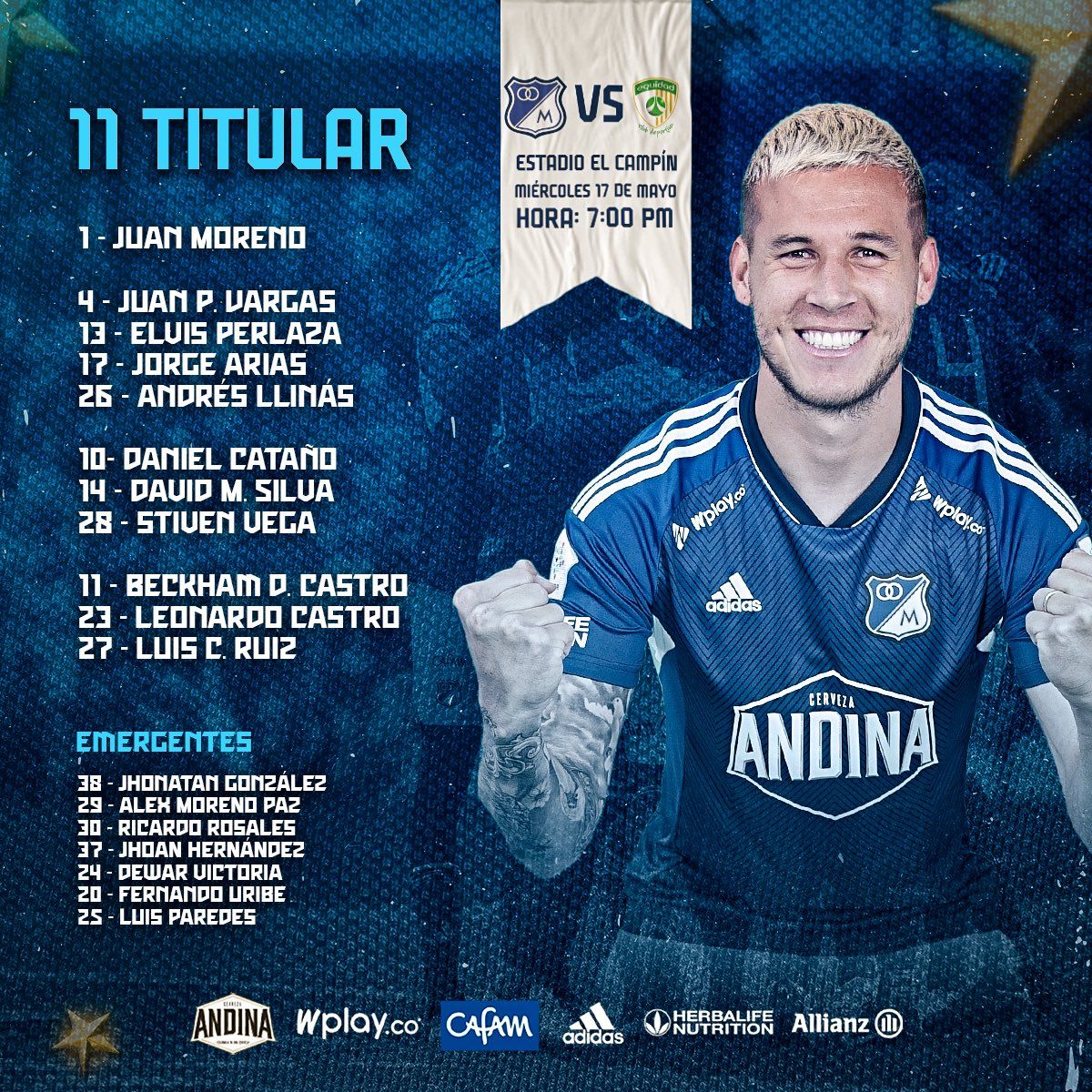 Nómina Millonarios Fecha 20 Liga BetPlay 2023