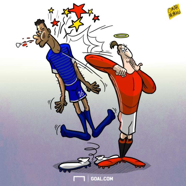 Cartoon - March 5 - Ibrahimovic elbowing Mings
