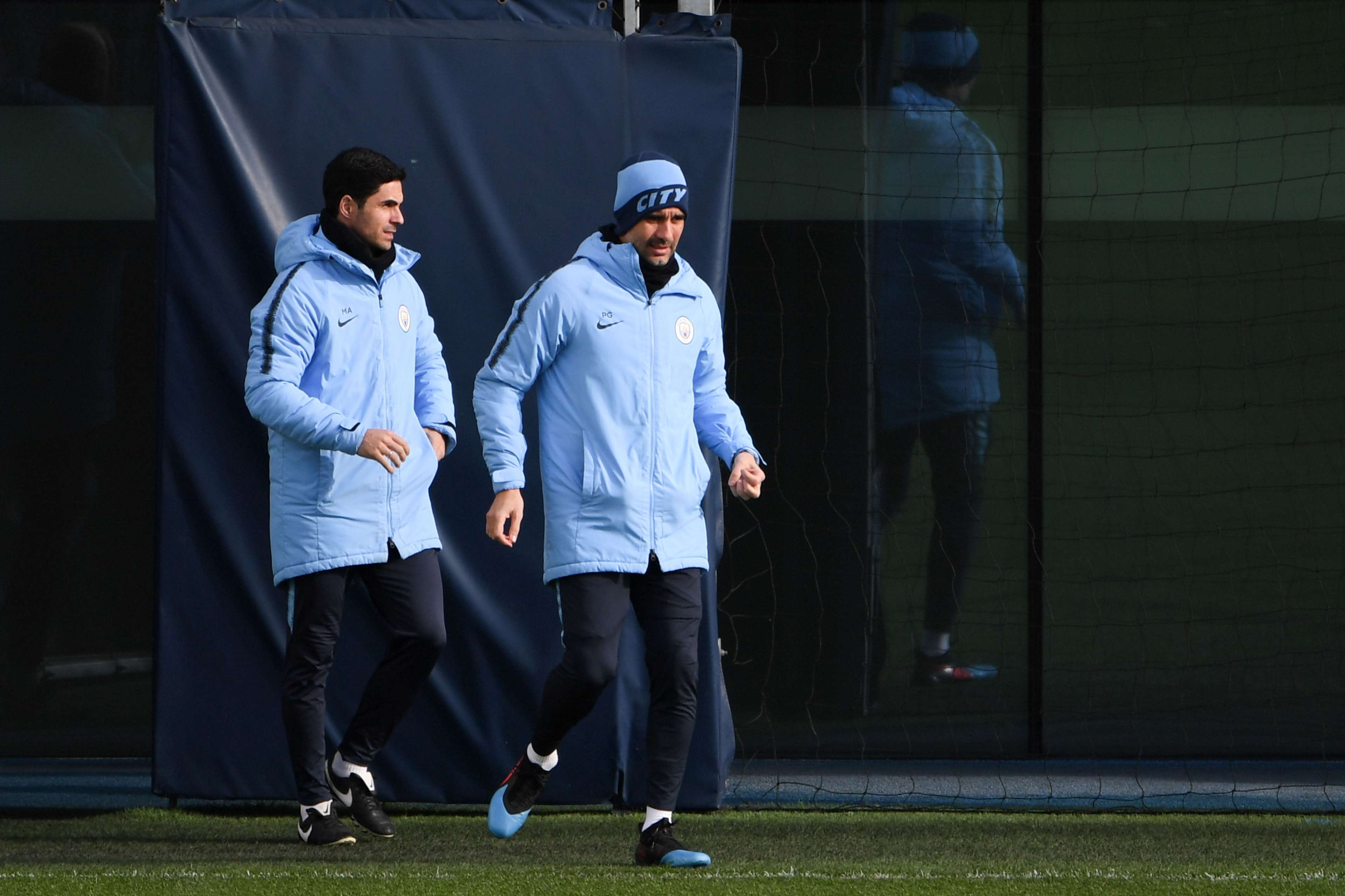 Mikel Arteta Pep Guardiola Manchester City Training