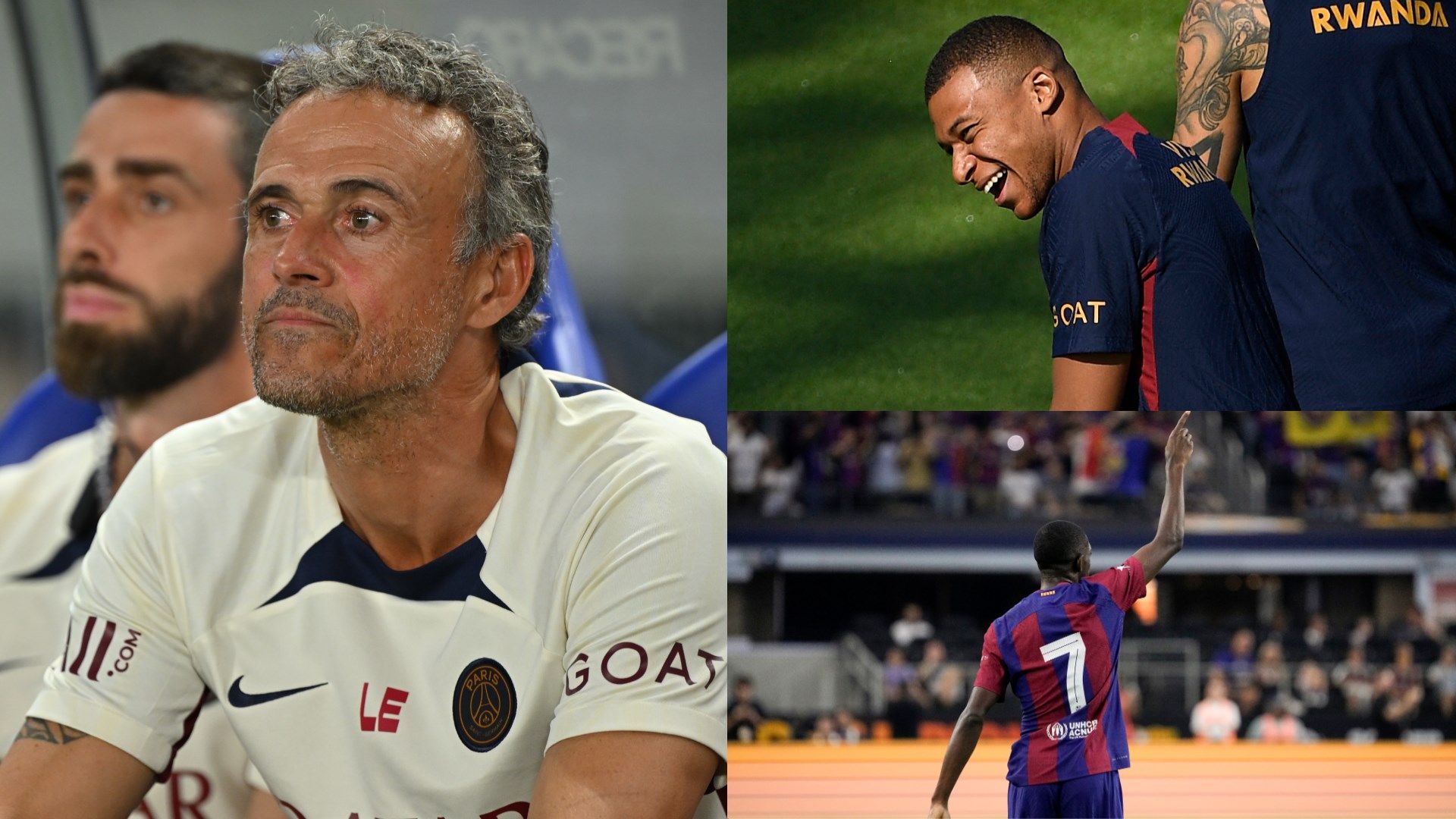 Luis Enrique, Kylian Mbappe, Ousmane Dembele GFX