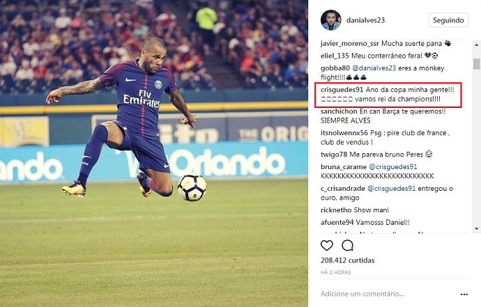 Amigo de Neymar comenta em perfil de Dani Alves