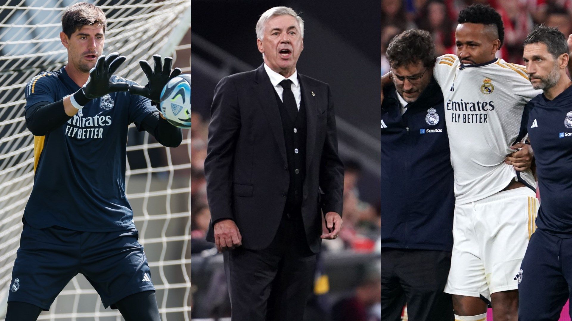 Courtois Ancelotti Militao Real Madrid GFX