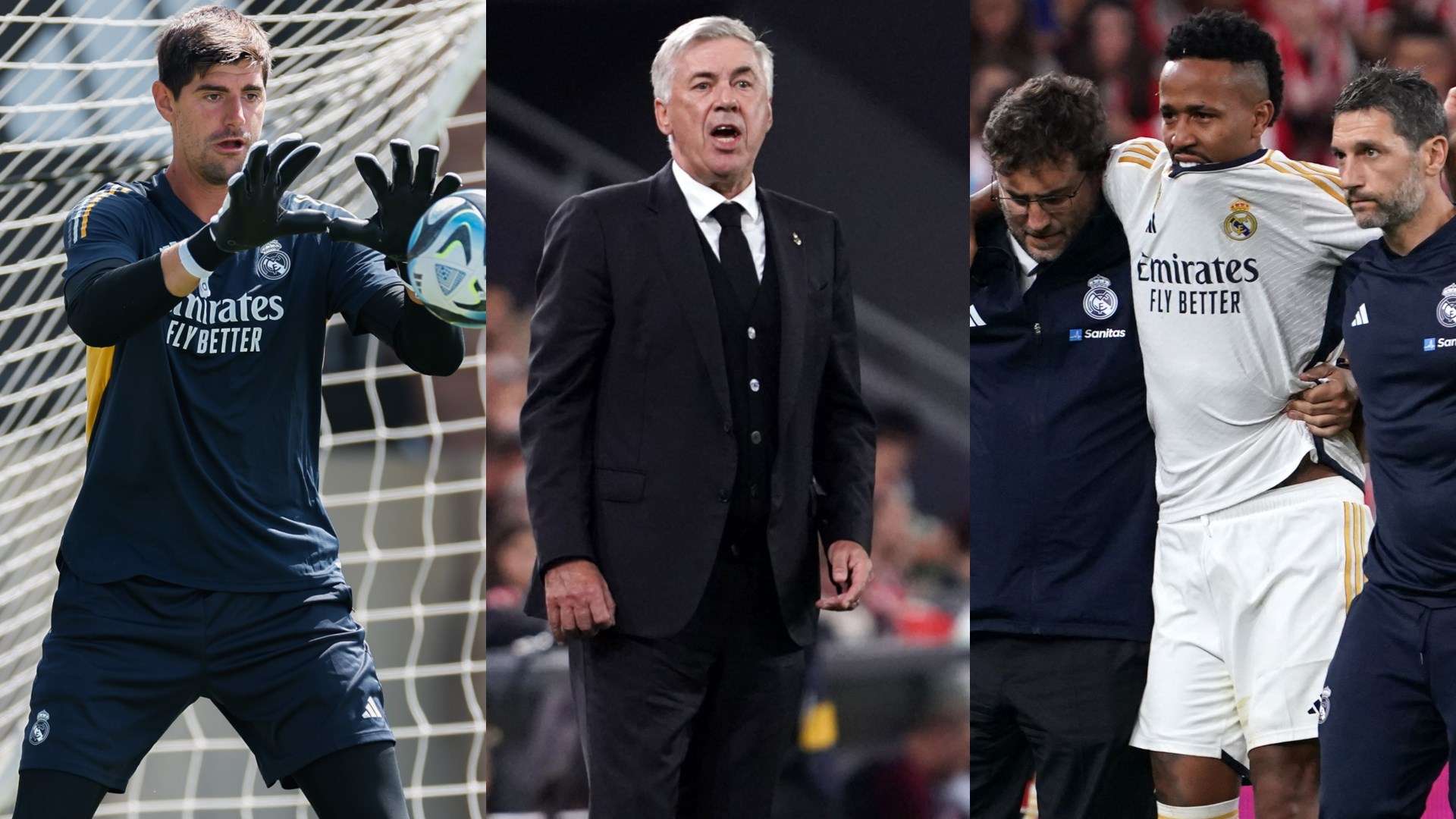 Courtois Ancelotti Militao Real Madrid GFX