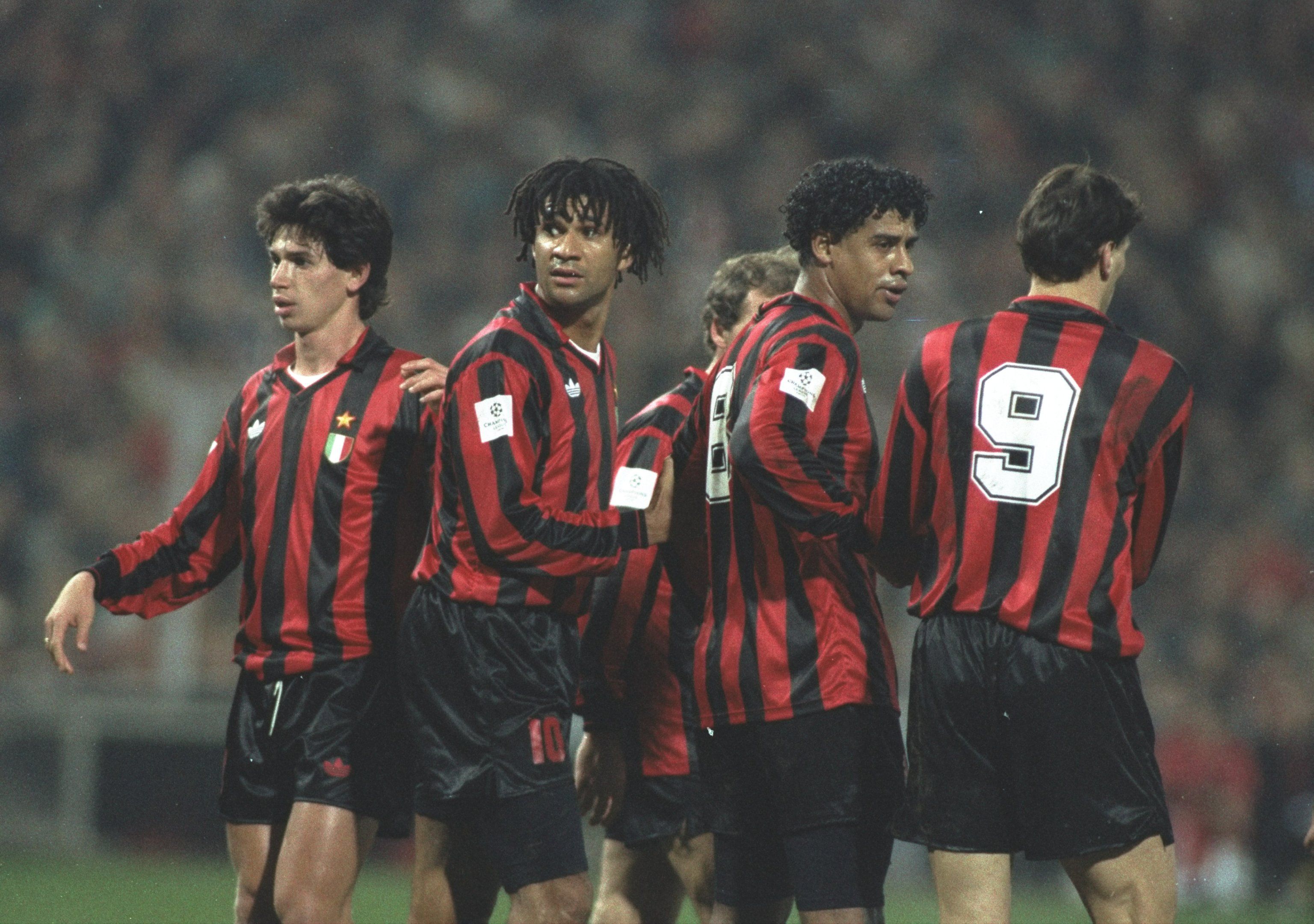 Demetrio Albertini, Ruud Gullit, Frank Rijkaard and Marco Van Basten Milan PSV 1992