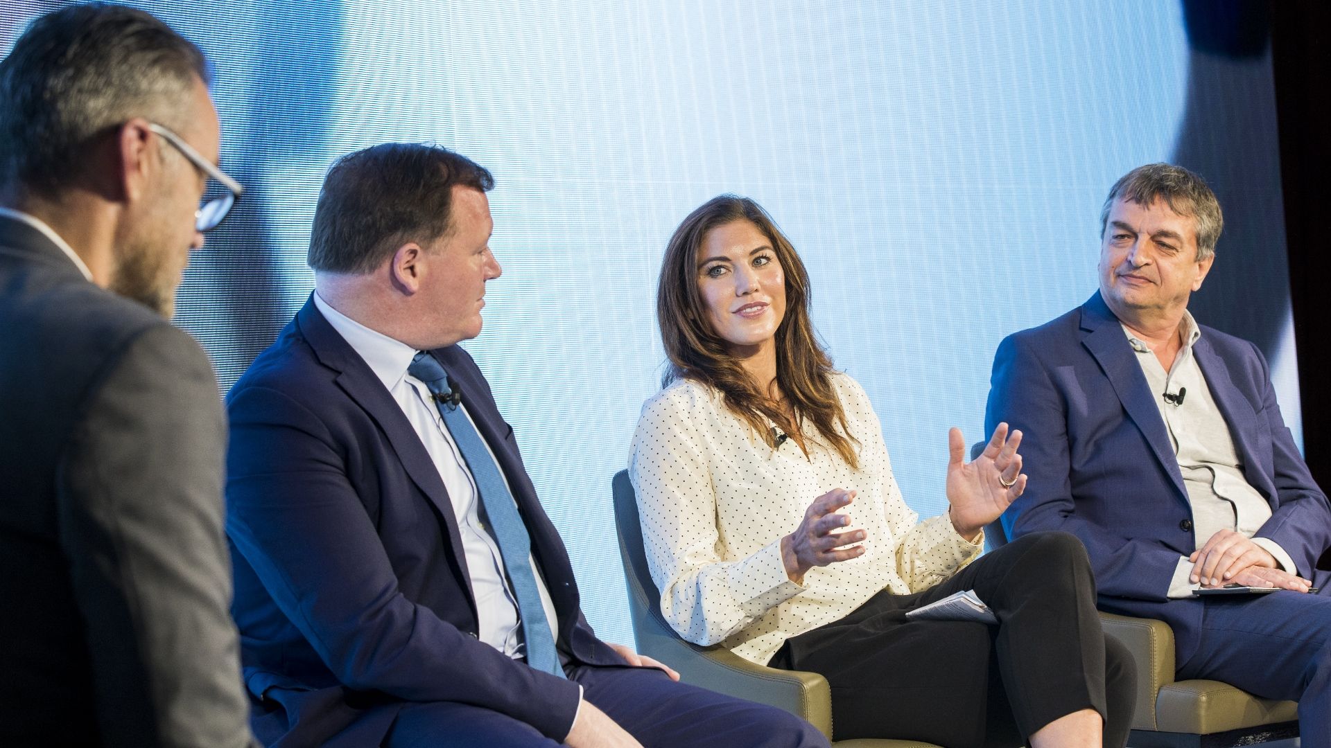 Simon Hill, Damian Collins, Hope Solo and Jerome Champagne