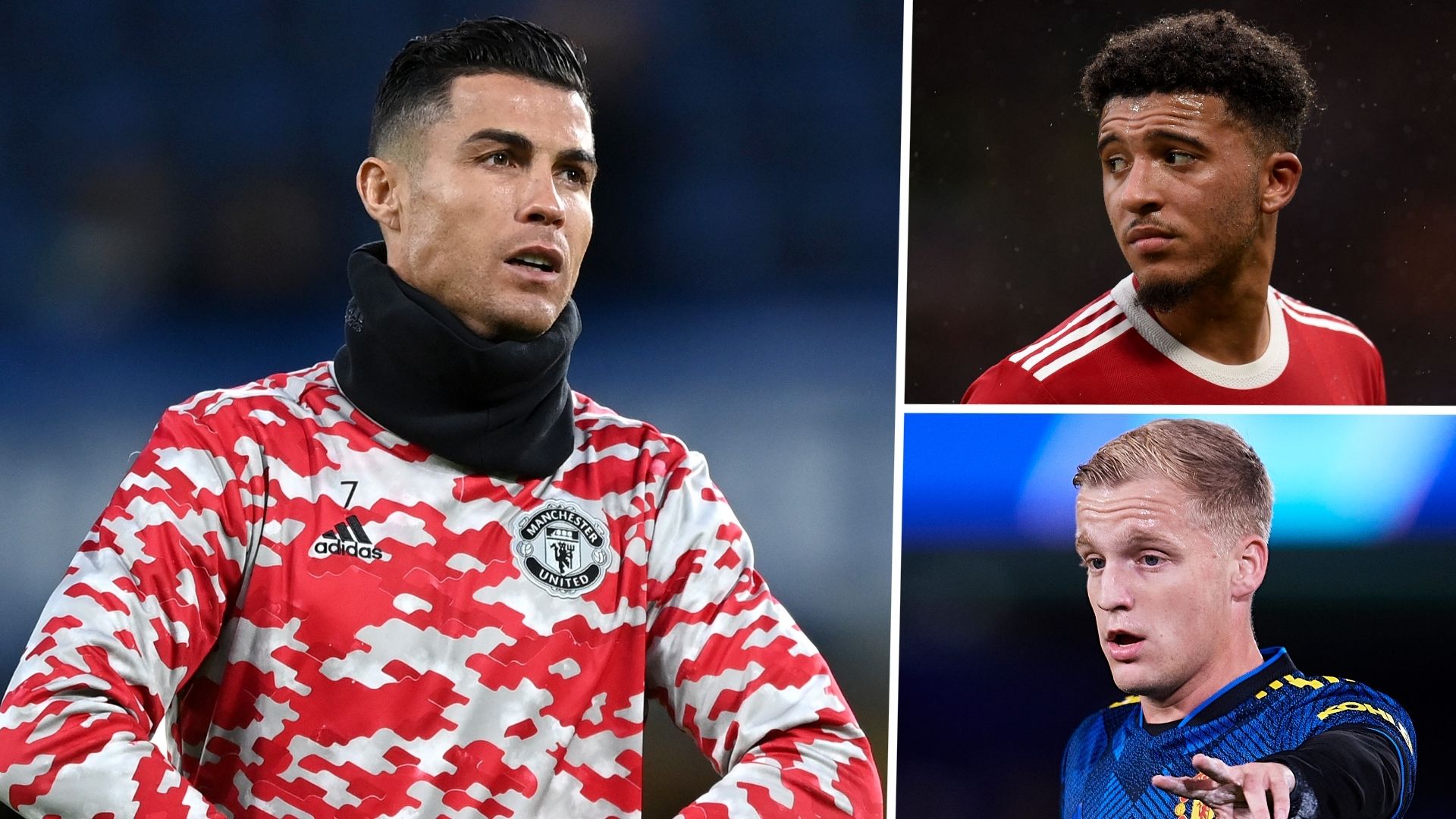 Cristiano Ronaldo Jadon Sancho Donny van de Beek Manchester United 2021-22 GFX