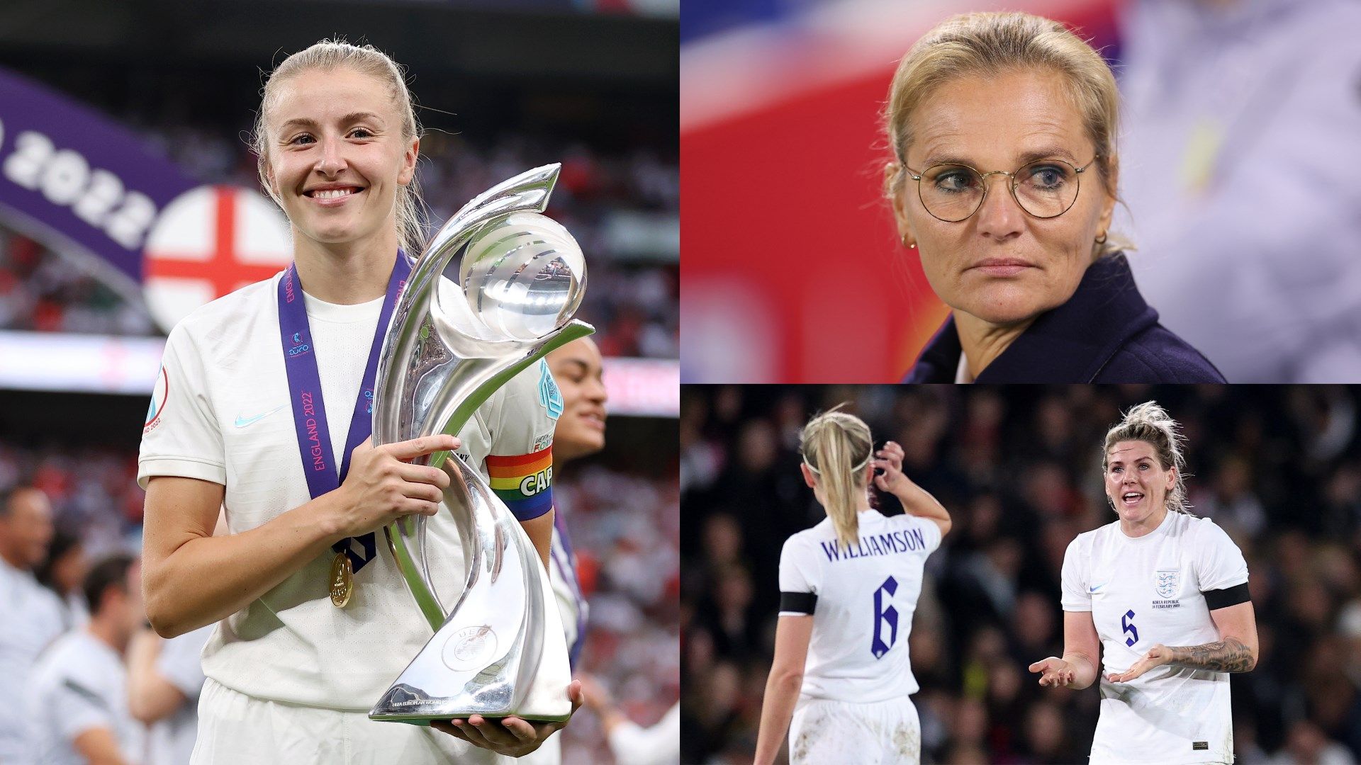 Leah Williamson Sarina Wiegman Millie Bright England Women composite